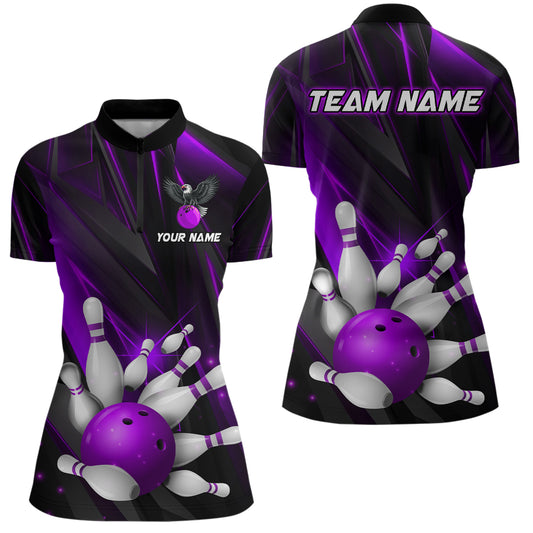 Eagle Bowling Shirts For Men & Women Custom Team Bowling Jersey Uniform Bowler Gift | Purple BDT524