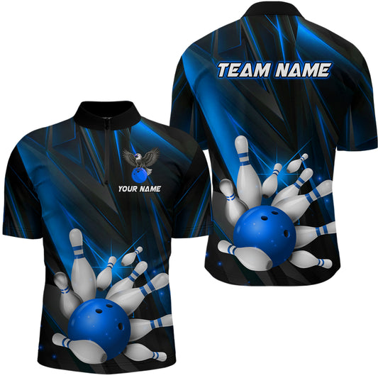 Eagle Bowling Shirts For Men & Women Custom Team Bowling Jersey Uniform Bowler Gift | Blue BDT524
