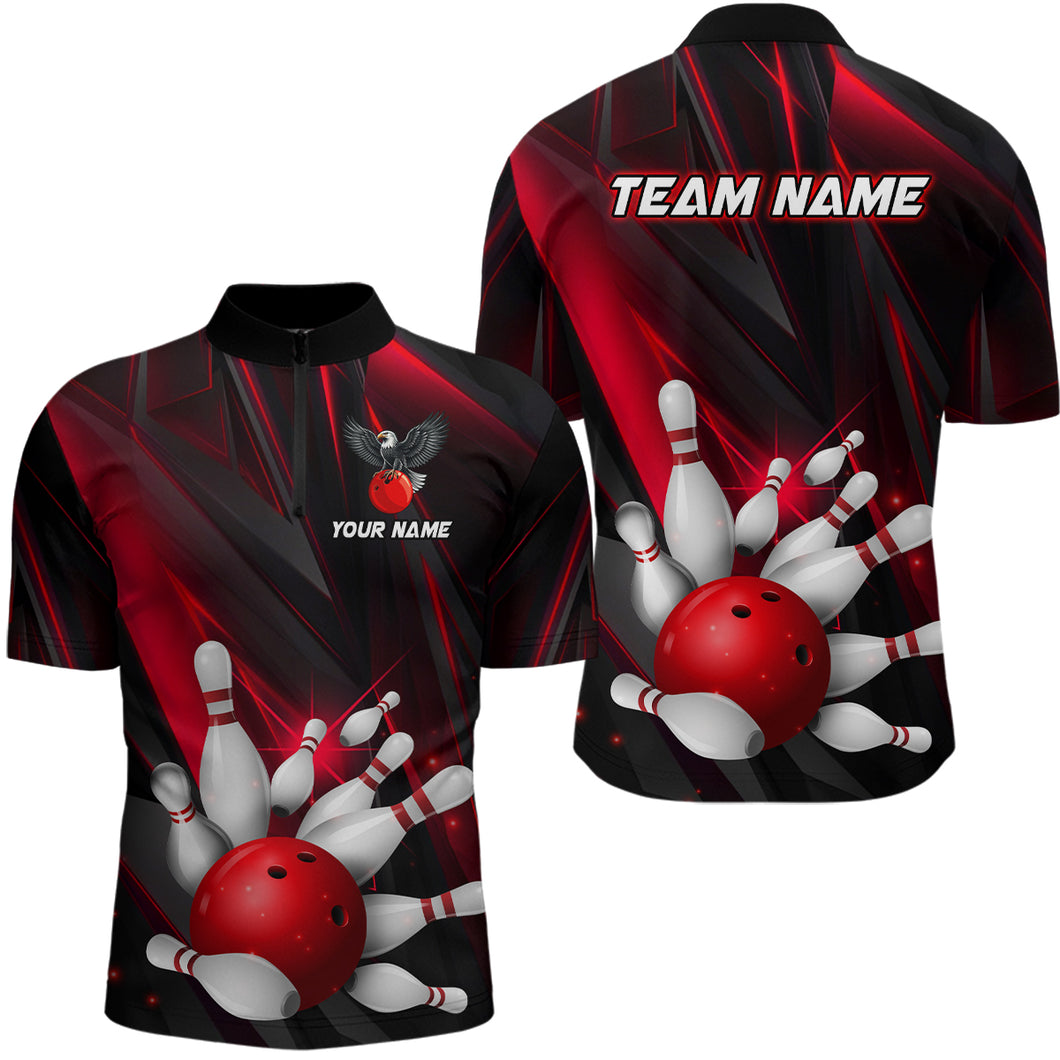 Eagle Bowling Shirts For Men & Women Custom Team Bowling Jersey Uniform Bowler Gift | Red BDT524