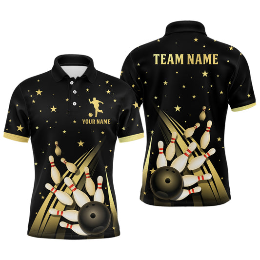Gold&Black Bowling Jersey Men & Women Custom Bowling Shirt Team Bowling Polo BDT528