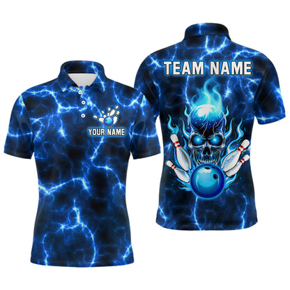 Skull Bowling Shirt For Men Women Custom Polo Bowling Team Jersey Lightning Blue BDT494