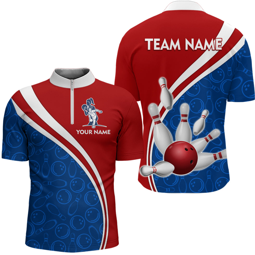 American Bowling Jersey Men And Women Custom Bowling Shirts Unisex 1/4 Zip Bowling Team Shirt BDT600