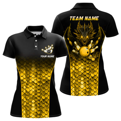Custom Gold Dragon Bowling Polo Shirts For Men And Women Bowling Team Jersey BDT508