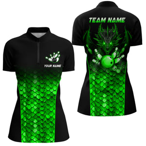 Custom Green Dragon Bowling 1/4 Zip Shirts For Men And Women Bowling Team Jersey BDT508