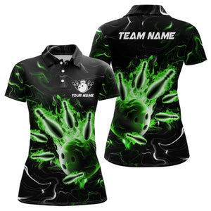 Custom Green Flames Bowling Shirt For Men & Women Polo Bowling Team Jersey Unisex BDT542