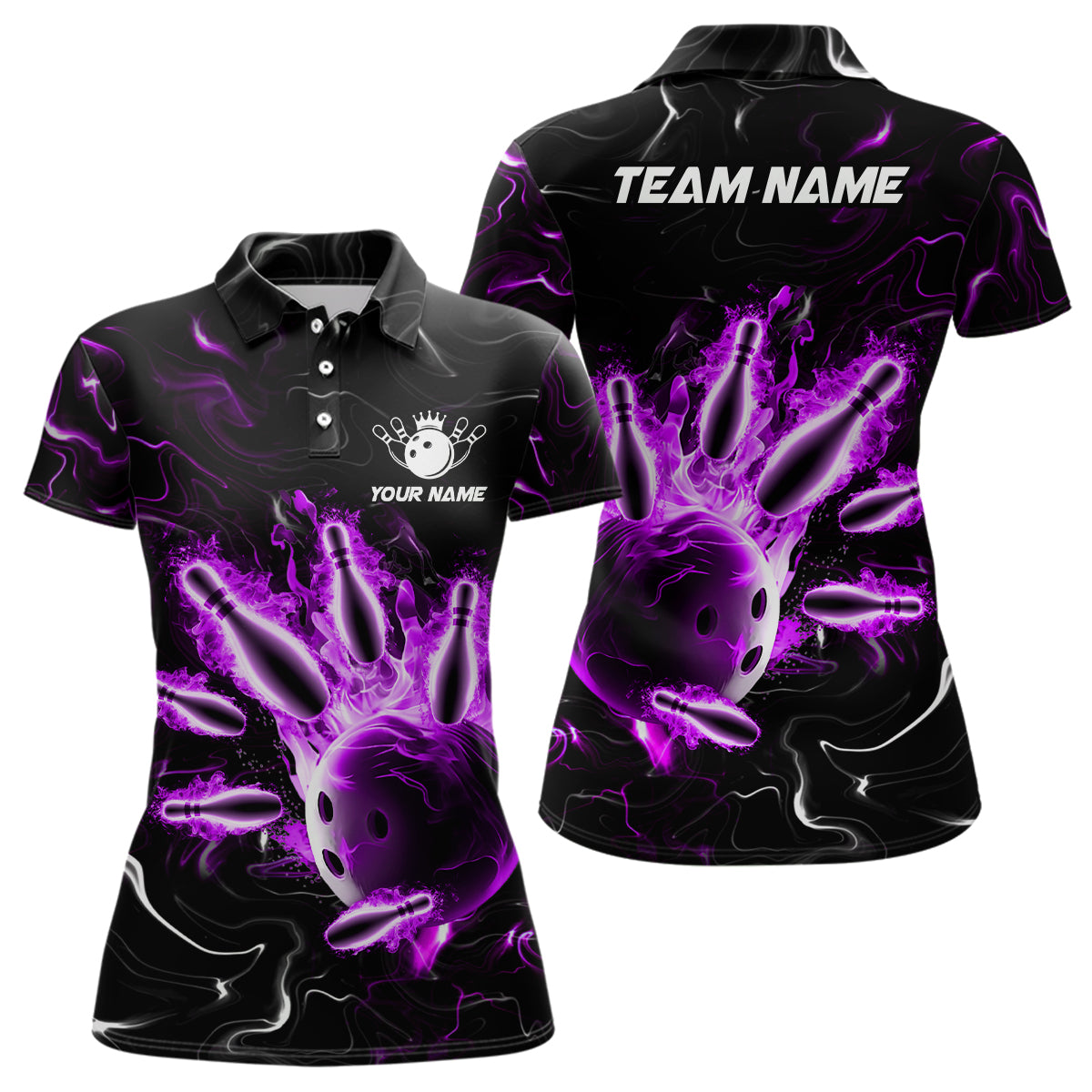 Custom Purple Flames Bowling Shirt For Men & Women Polo Bowling Team Jersey Unisex BDT542