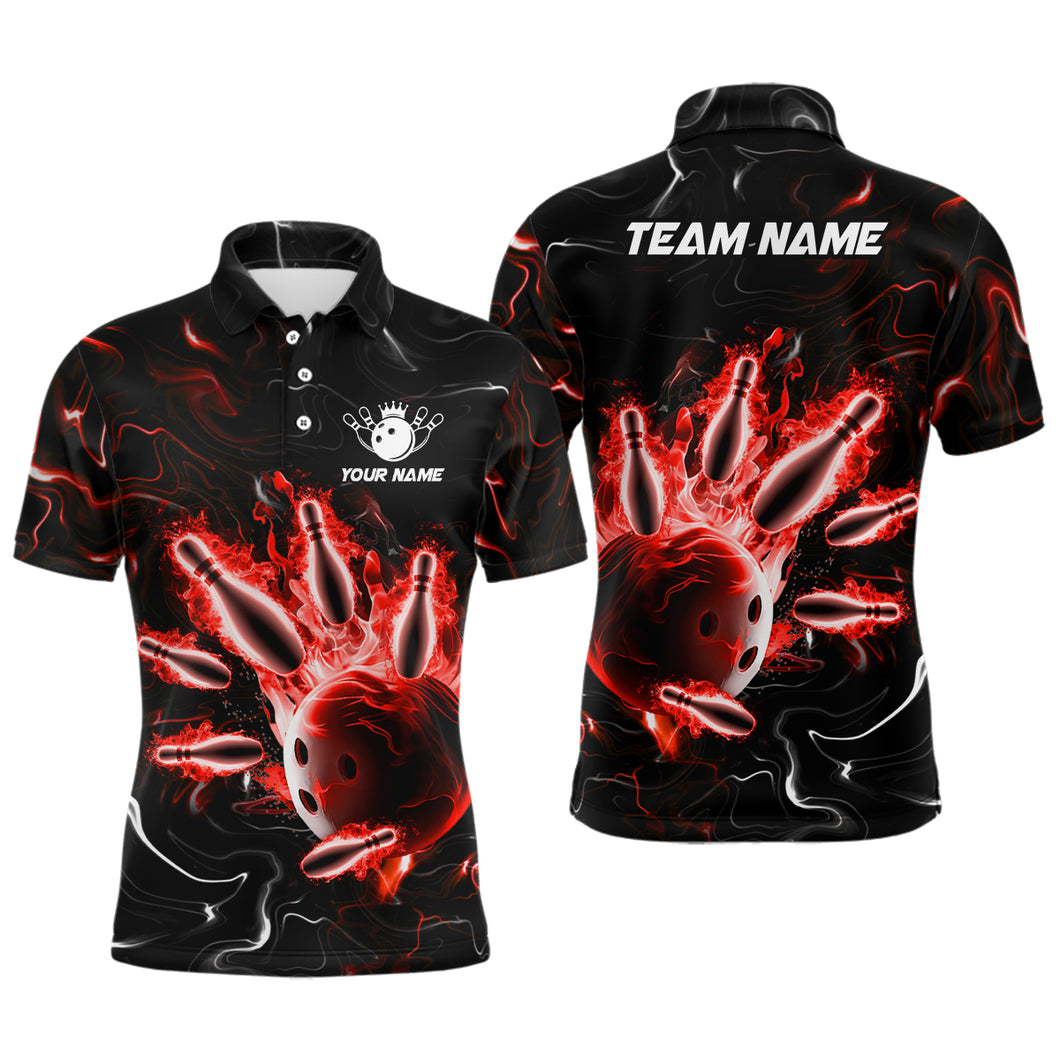 Custom Red Flames Bowling Shirt For Men & Women Polo Bowling Team Jersey Unisex BDT542