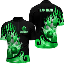 Load image into Gallery viewer, Custom Black &amp; Green Bowling Shirts For Men &amp; Women Flame Bowling Team Jersey Quarter-Zip BDT536