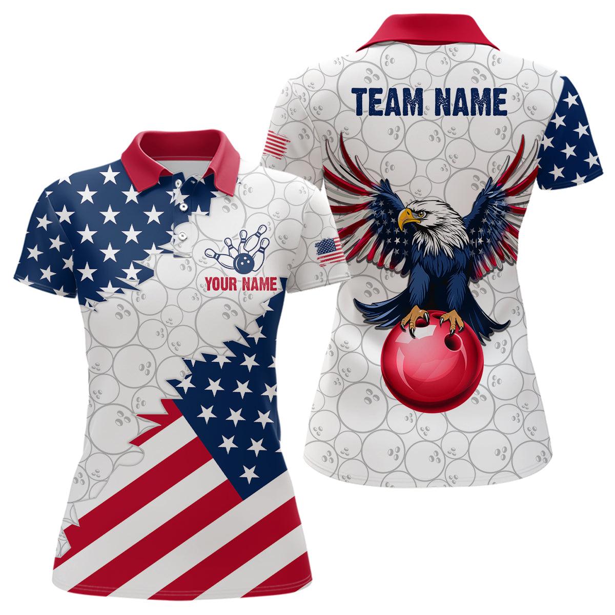 Custom American Bowling Polo Shirt for Men & Women Eagle Bowling Jersey Team League White BDT548