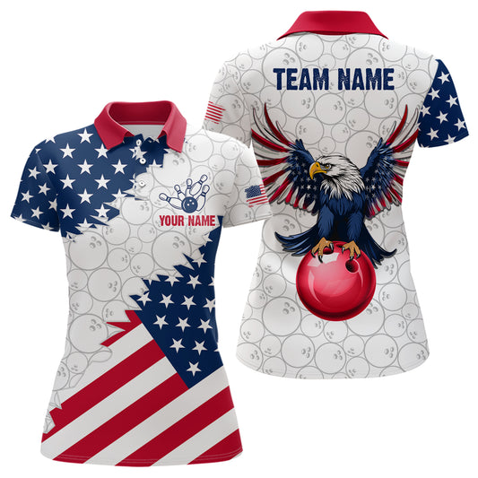 Custom American Bowling Polo Shirt for Men & Women Eagle Bowling Jersey Team League White BDT548