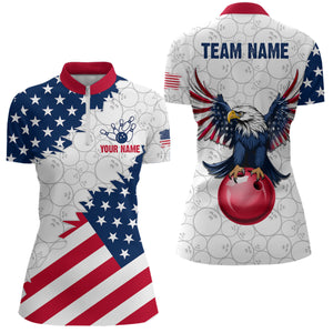 Custom American Bowling 1/4 Zip Shirt for Men & Women Eagle Bowling Jersey Team League White BDT548
