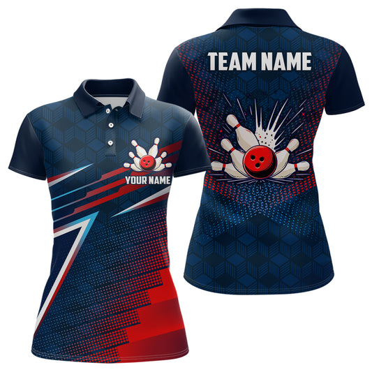 Navy&Red Bowling Shirt Unisex Custom Bowling Team Jersey For Men & Women Polo Bowling Outfit BDT573
