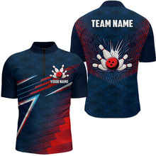 Load image into Gallery viewer, Navy&amp;Red Bowling Shirt Unisex Custom Bowling Team Jersey Men &amp; Women 1/4 Zip Bowling Outfit BDT573