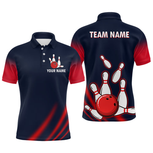 Custom Navy Bowling Shirt For Men & Women American Bowling Team Jersey Polo Bowling Outfit BDT574