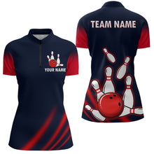 Load image into Gallery viewer, Custom Navy Bowling Shirt For Men &amp; Women American Bowling Team Jersey 1/4 Zip Bowling Outfit BDT574