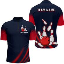Load image into Gallery viewer, Custom Navy Bowling Shirt For Men &amp; Women American Bowling Team Jersey 1/4 Zip Bowling Outfit BDT574