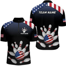 Load image into Gallery viewer, Custom American Flag Bowling Jersey Men Women Patriotic Bowling 1/4 Zip Shirt For Team BDT492