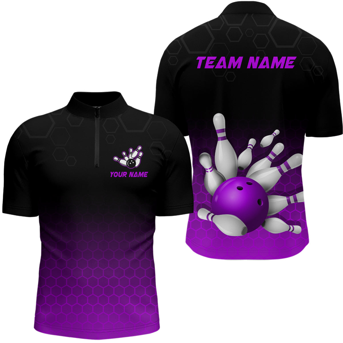 Personalized Purple Bowling Shirt for Men & Women Bowling Team Jersey Bowling Quarter-Zip BDT555