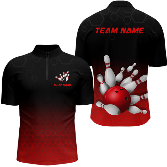 Personalized Red Bowling Shirt for Men & Women Bowling Team Jersey Bowling Quarter-Zip BDT555