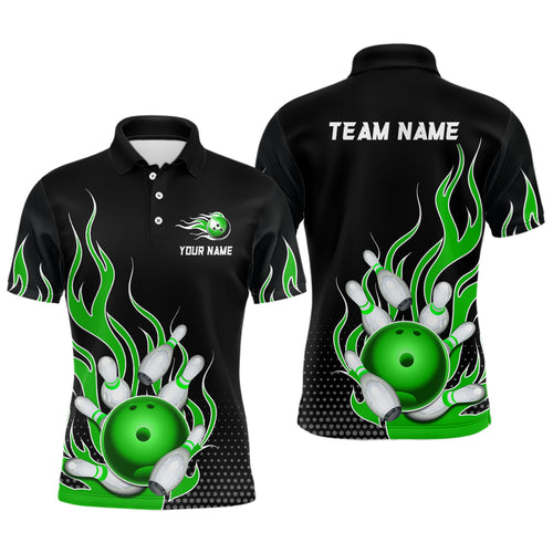 Green Flame Bowling Polo Shirts for Men And Women Custom Bowling Team Jerseys Unisex BDT477