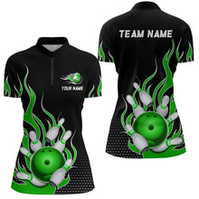 Load image into Gallery viewer, Green Flame Bowling Quarter Zip Shirts for Men And Women Custom Bowling Team Jerseys Unisex BDT477