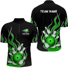 Load image into Gallery viewer, Green Flame Bowling Quarter Zip Shirts for Men And Women Custom Bowling Team Jerseys Unisex BDT477