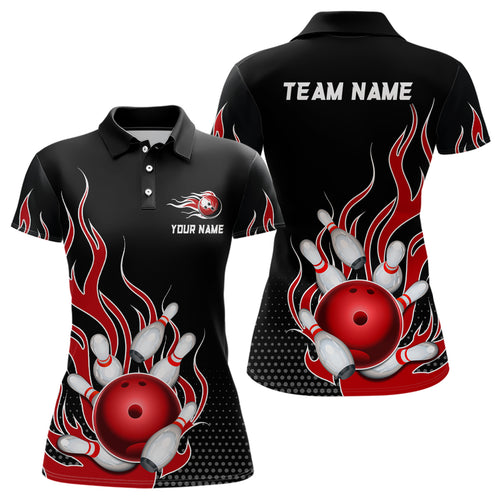 Red Flame Bowling Polo Shirts for Men And Women Custom Bowling Team Jerseys Unisex BDT477