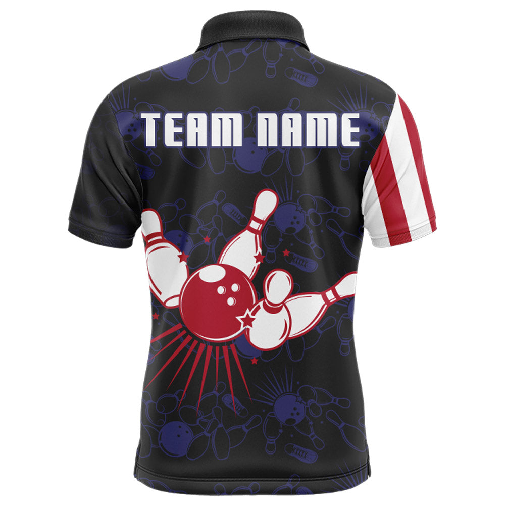 American Flag Bowling Polo Shirt Custom Navy Bowling Jersey Men Patriotic Bowling Shirt BDT264