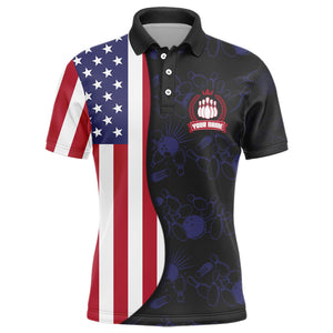 American Flag Bowling Polo Shirt Custom Navy Bowling Jersey Men Patriotic Bowling Shirt BDT264