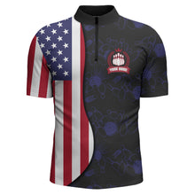 Load image into Gallery viewer, American Flag Bowling Quarter-Zip Shirt Custom Navy Bowling Jersey Men Patriotic Bowling Shirt BDT264