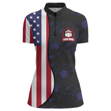 Load image into Gallery viewer, American Flag Bowling Quarter-Zip Shirt Custom Navy Bowling Jersey Women Patriotic Bowling Shirt BDT264