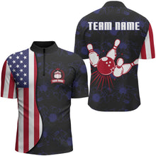 Load image into Gallery viewer, American Flag Bowling Quarter-Zip Shirt Custom Navy Bowling Jersey Men Patriotic Bowling Shirt BDT264