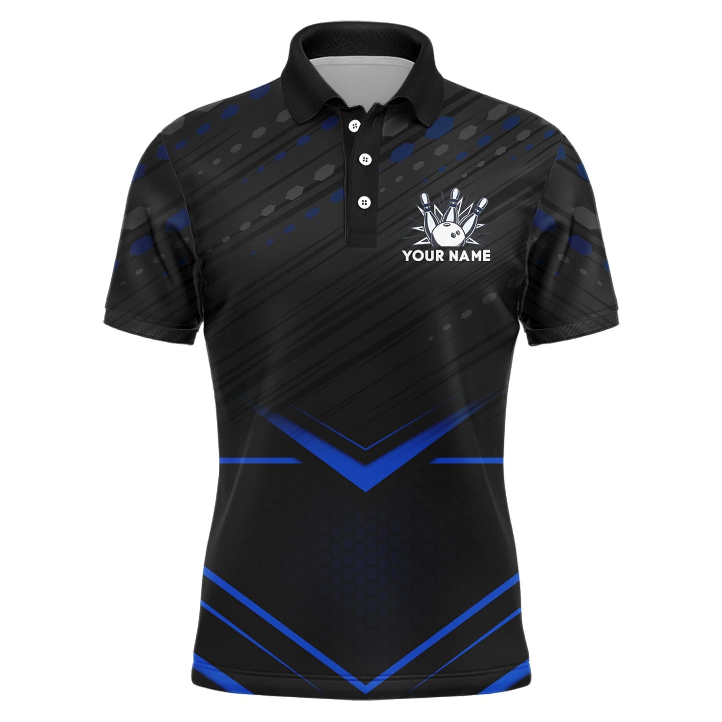 Strike Bowling Shirt for Men Personalized Bowling Jersey Blue&Black Bowling Polo Shirt BDT259