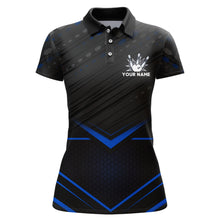 Load image into Gallery viewer, Strike Bowling Shirt for Women Personalized Bowling Jersey Blue&amp;Black Bowling Polo Shirt BDT259