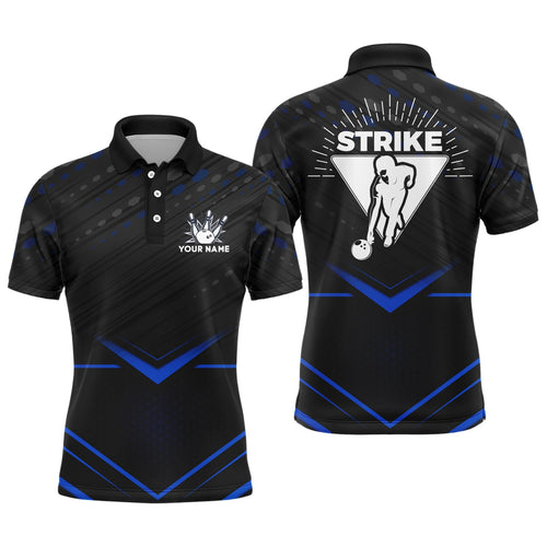 Strike Bowling Shirt for Men Personalized Bowling Jersey Blue&Black Bowling Polo Shirt BDT259
