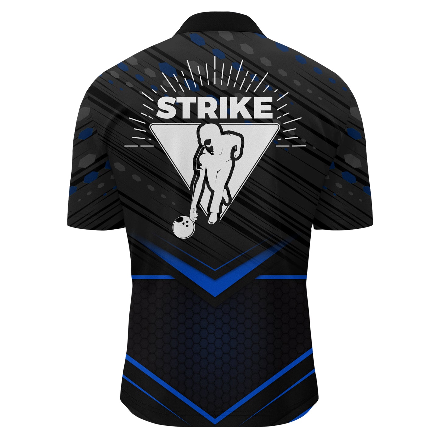 Strike Bowling Shirt for Men Personalized Bowling Jersey Blue&Black Bowling Quarter-Zip Shirt BDT259