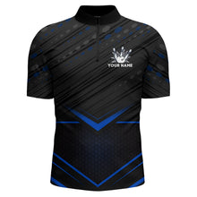 Load image into Gallery viewer, Strike Bowling Shirt for Men Personalized Bowling Jersey Blue&amp;Black Bowling Quarter-Zip Shirt BDT259