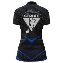 Load image into Gallery viewer, Strike Bowling Shirt for Women Personalized Bowling Jersey Blue&amp;Black Bowling Quarter-Zip Shirt BDT259