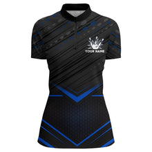 Load image into Gallery viewer, Strike Bowling Shirt for Women Personalized Bowling Jersey Blue&amp;Black Bowling Quarter-Zip Shirt BDT259