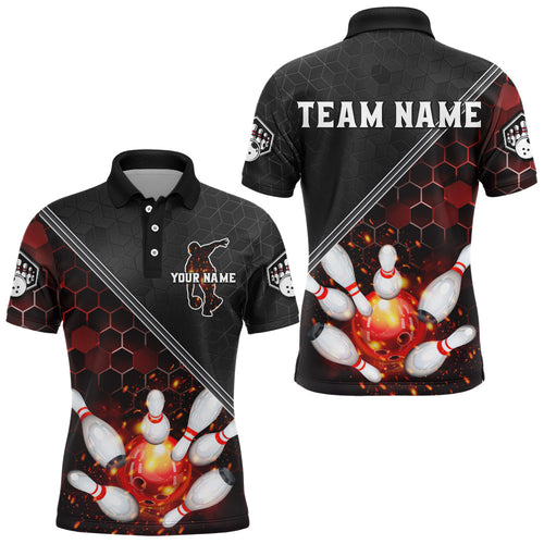 Red&Black Bowling Jersey Flame Bowling Polo Shirt For Men Custom Bowling Team Shirt BDT299