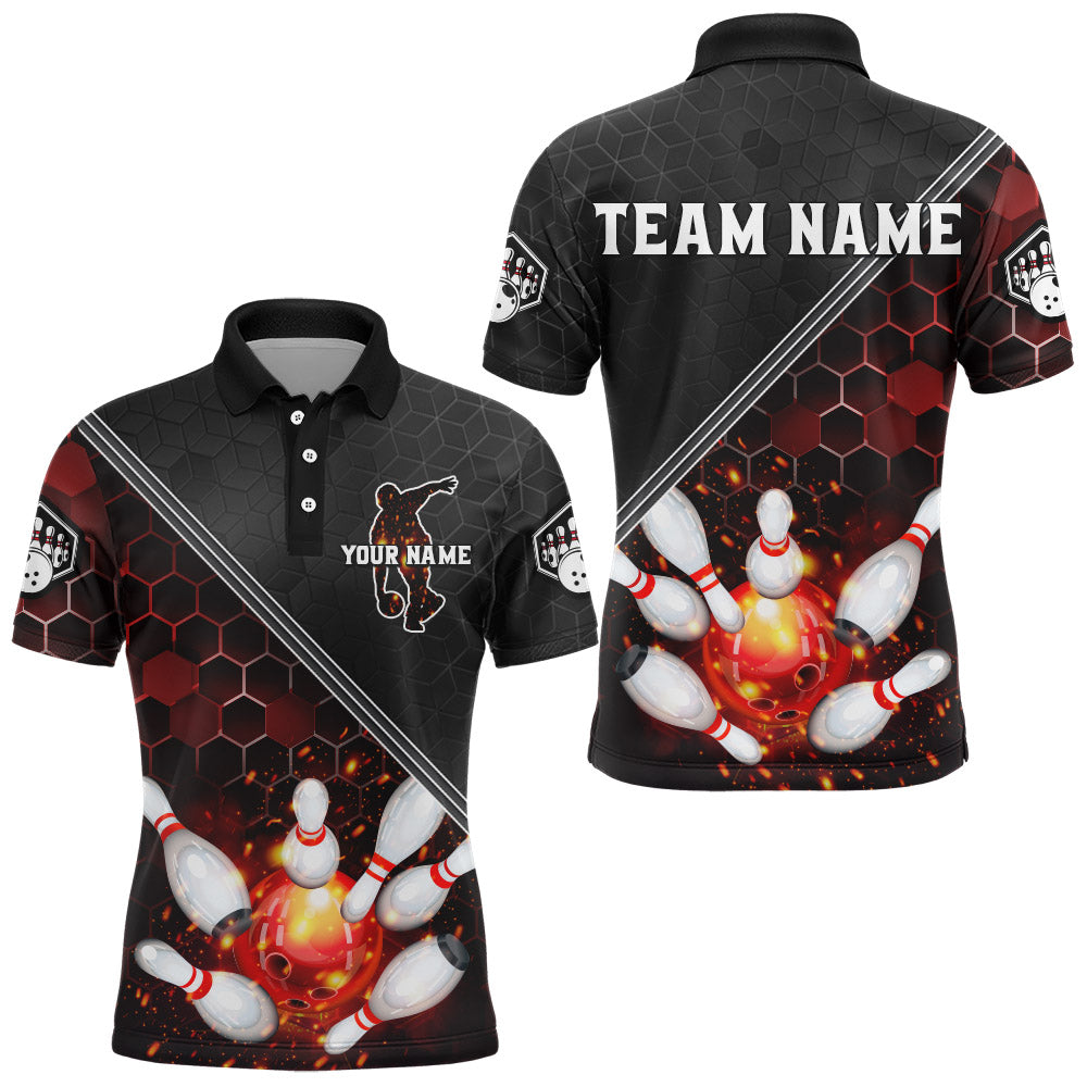 Red&Black Bowling Jersey Flame Bowling Polo Shirt For Men Custom Bowling Team Shirt BDT299
