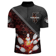 Load image into Gallery viewer, Red&amp;Black Bowling Jersey Flame Bowling Quarter-Zip Shirt For Men Custom Bowling Team Shirt BDT299