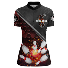 Load image into Gallery viewer, Red&amp;Black Bowling Jersey Flame Bowling Quarter-Zip Shirt For Women Custom Bowling Team Shirt BDT299