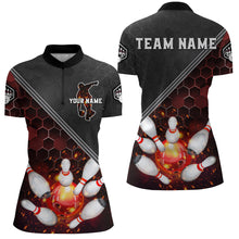 Load image into Gallery viewer, Red&amp;Black Bowling Jersey Flame Bowling Quarter-Zip Shirt For Women Custom Bowling Team Shirt BDT299
