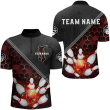 Load image into Gallery viewer, Red&amp;Black Bowling Jersey Flame Bowling Quarter-Zip Shirt For Men Custom Bowling Team Shirt BDT299