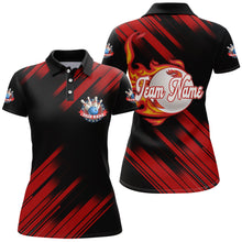 Load image into Gallery viewer, Black Bowling Polo Shirt For Women Custom Flame Bowling Jersey Team Bowling Shirt BDT262