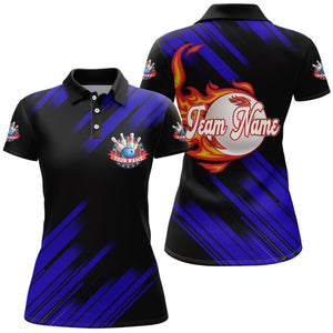 Black Bowling Polo Shirt For Women Custom Flame Bowling Jersey Team Bowling Shirt BDT262