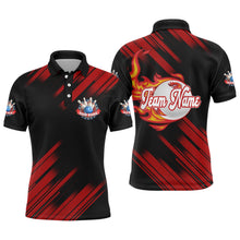 Load image into Gallery viewer, Black Bowling Polo Shirt For Men Custom Flame Bowling Jersey Team Bowling Shirt BDT262