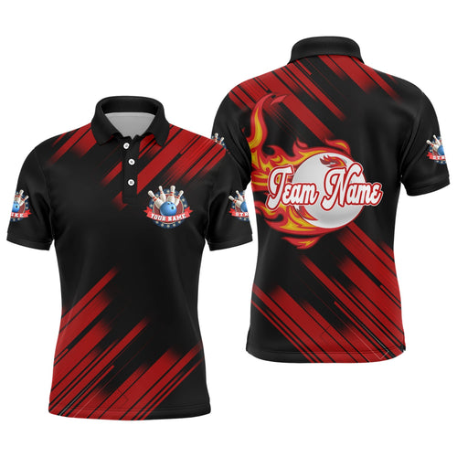 Black Bowling Polo Shirt For Men Custom Flame Bowling Jersey Team Bowling Shirt BDT262