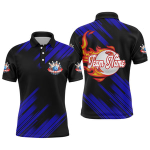 Black Bowling Polo Shirt For Men Custom Flame Bowling Jersey Team Bowling Shirt BDT262